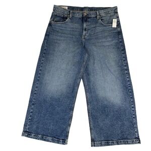 GAP High‎ Rise Stride Wide Leg Ankle Medium Indigo Jeans Women's Size 34/18 NWT
